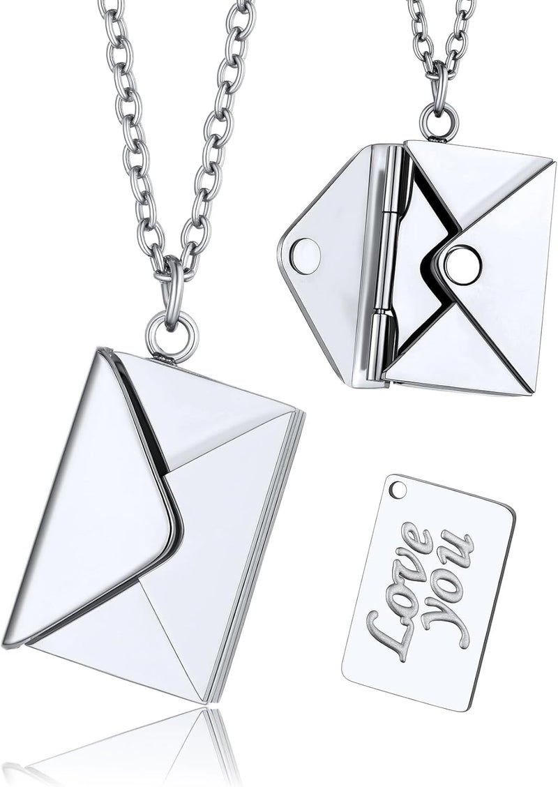 KeyStyle Personalized Envelope Locket Necklace for Women, Custom Love Letter Message Necklaces Birthstone Photo Jewelry Mother's Day Christmas Gift for Fiancee Mom Wife - Image 1